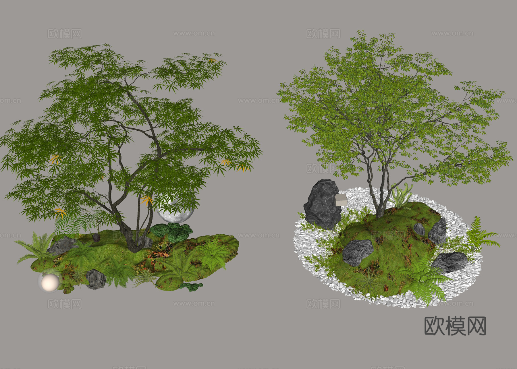 绿植造景 微景观 庭院景观 石头绿植组合 生态景观 室内绿植su模型
