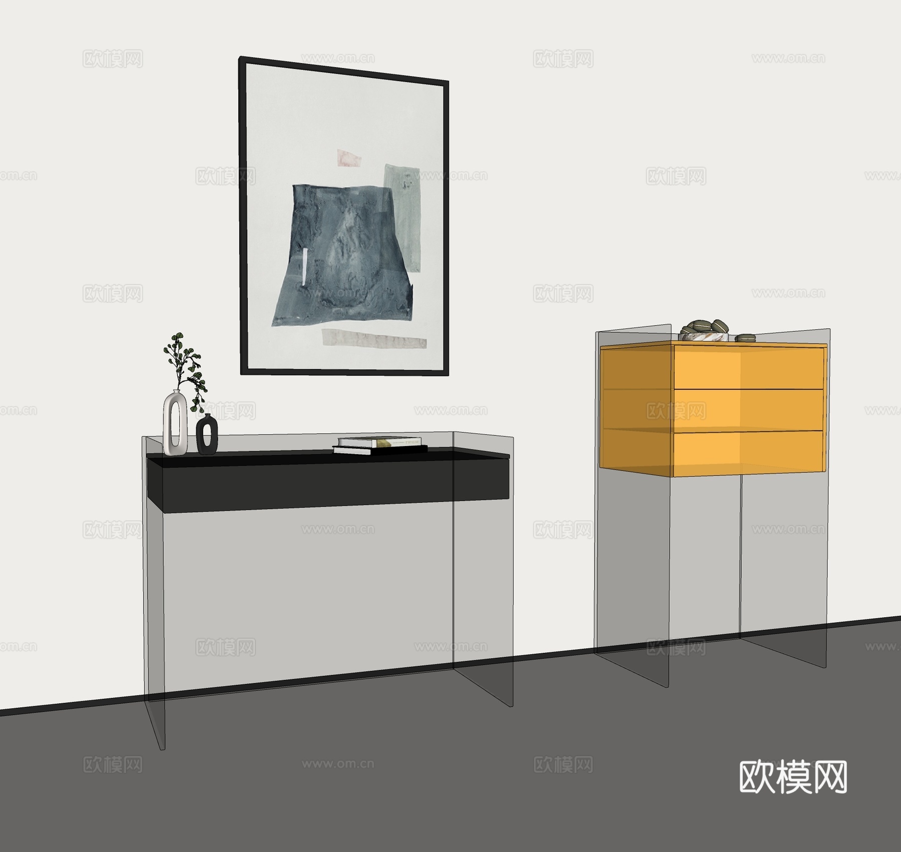 现代储物柜 意式玄关台 轻奢客厅置物架 简约斗柜su模型