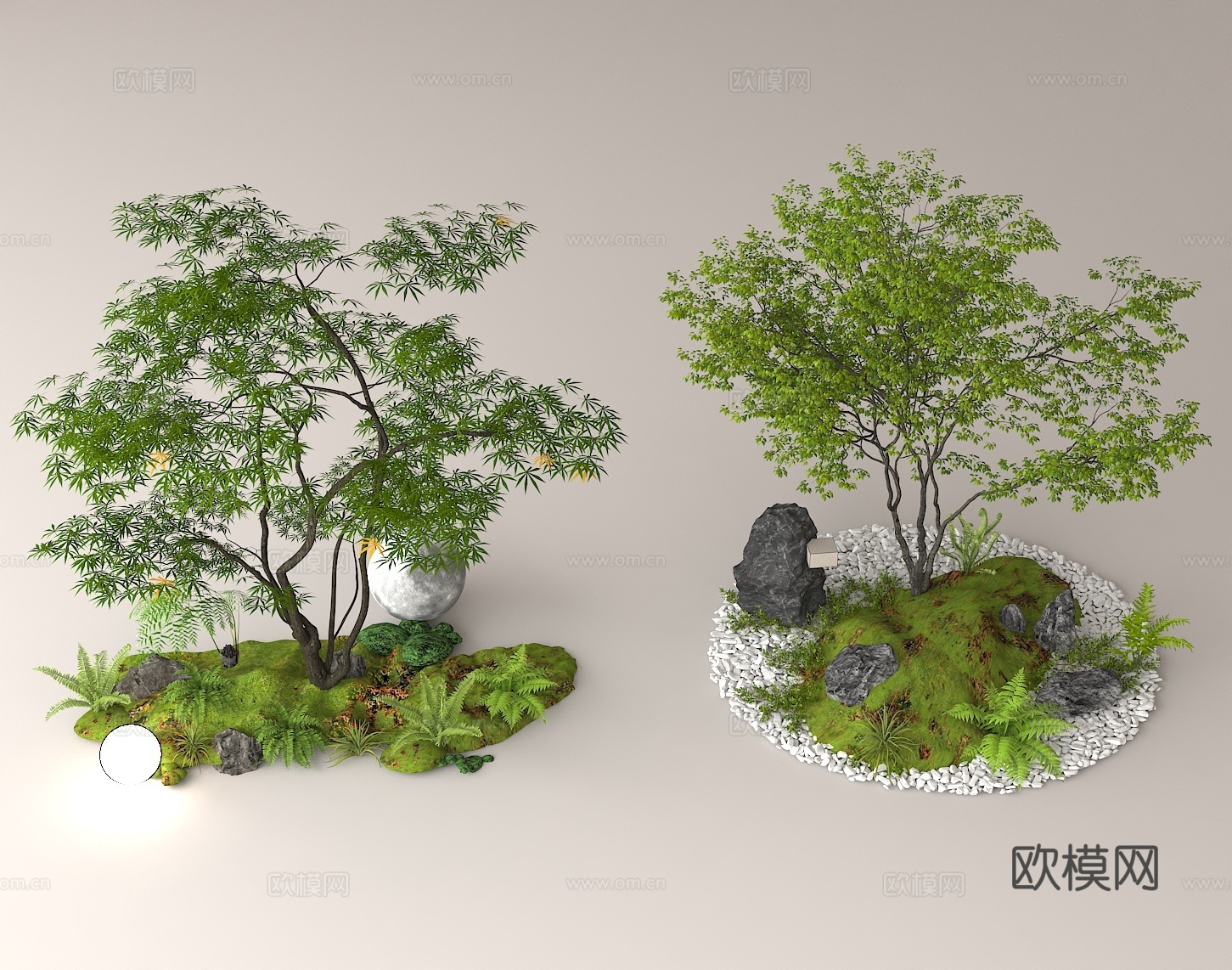 绿植造景 微景观 庭院景观 石头绿植组合 生态景观 室内绿植3d模型