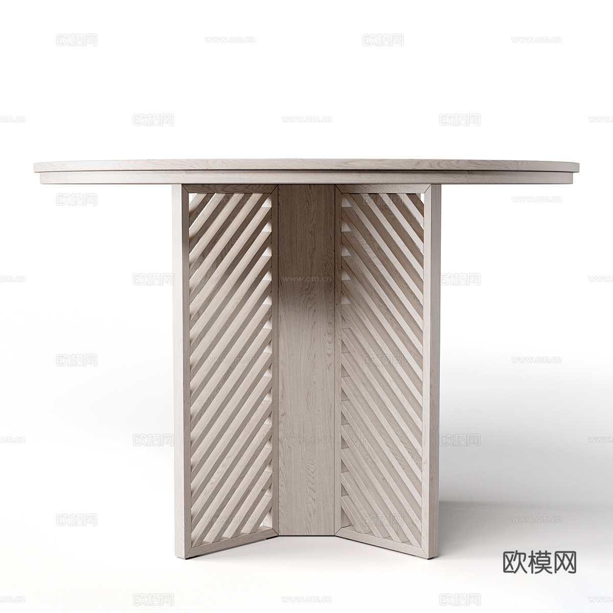 新中式原木藤编圆餐桌3d模型