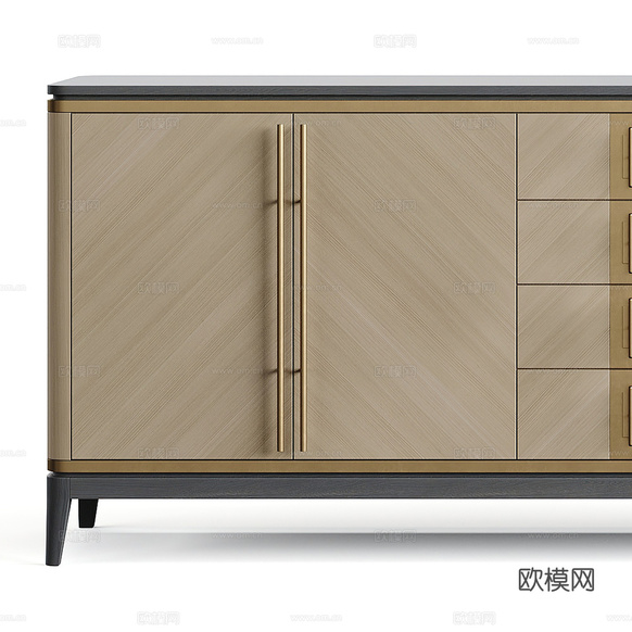 新中式輕奢電視柜3d模型下載(渲染圖4)