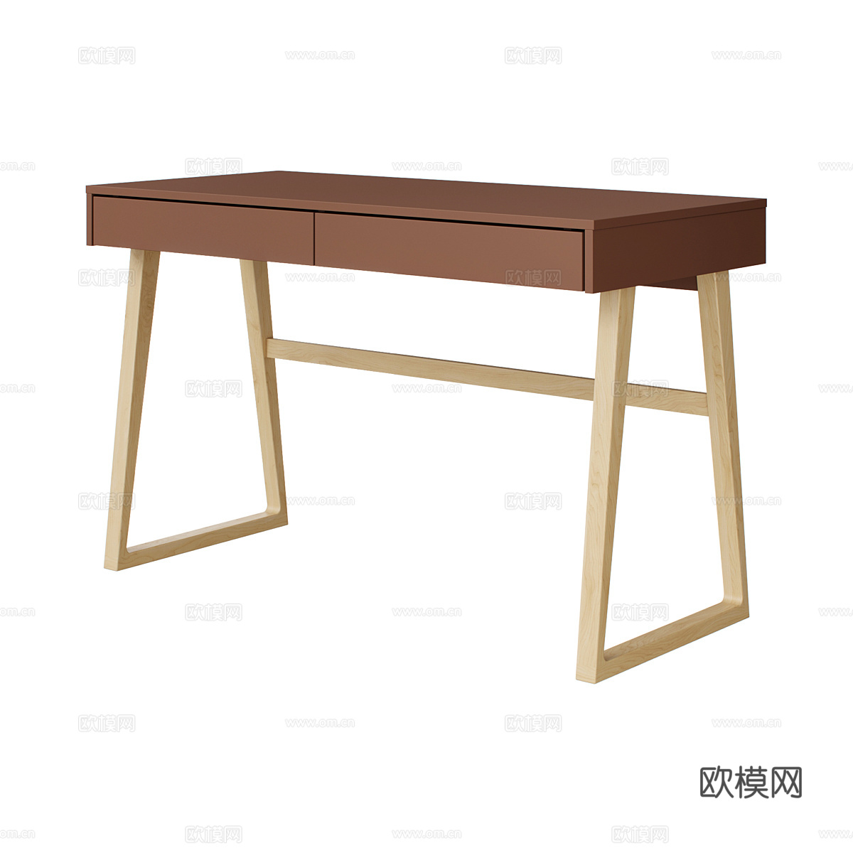 现代北欧原木书桌3d模型