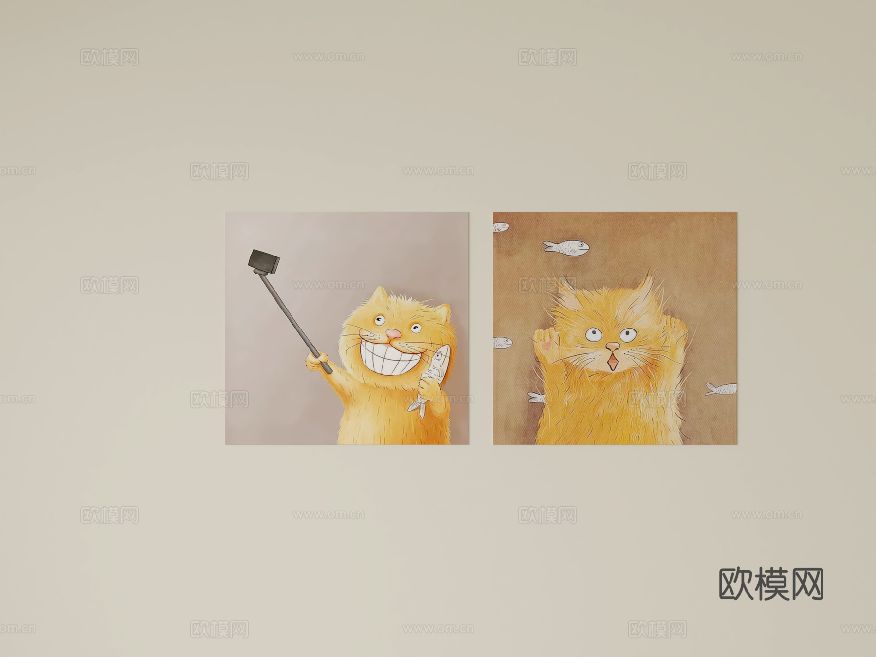 儿童房猫咪挂画3d模型