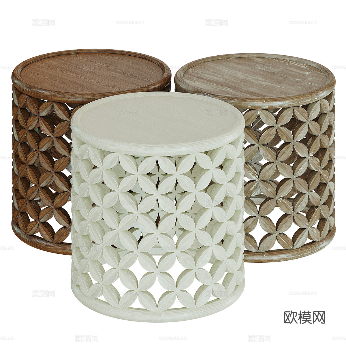新中式实木藤编圆边几3d模型