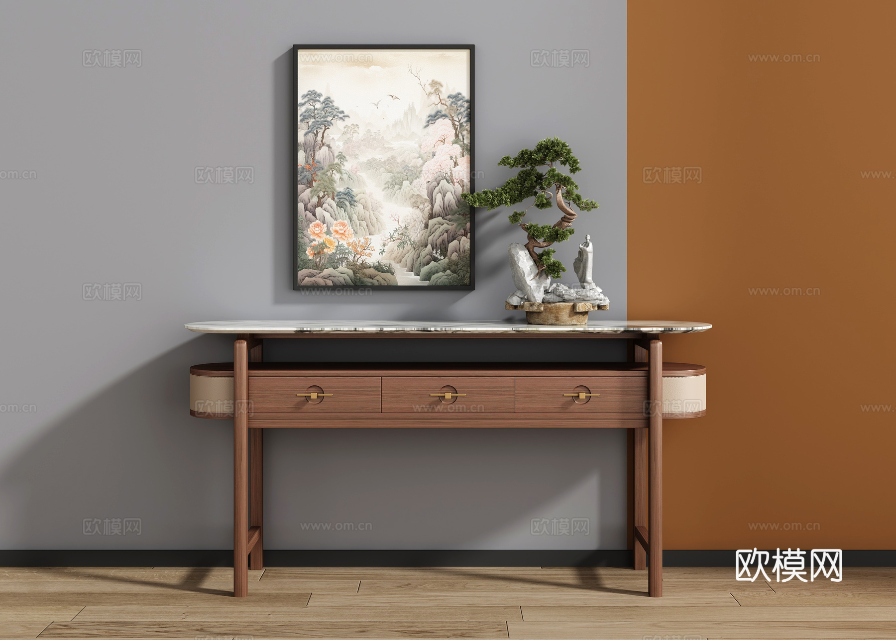新中式玄关端景台3d模型