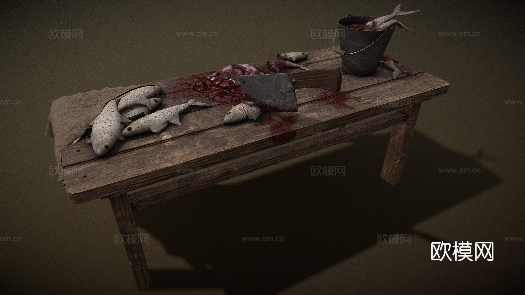 鱼贩桌3d模型下载（渲染图1）