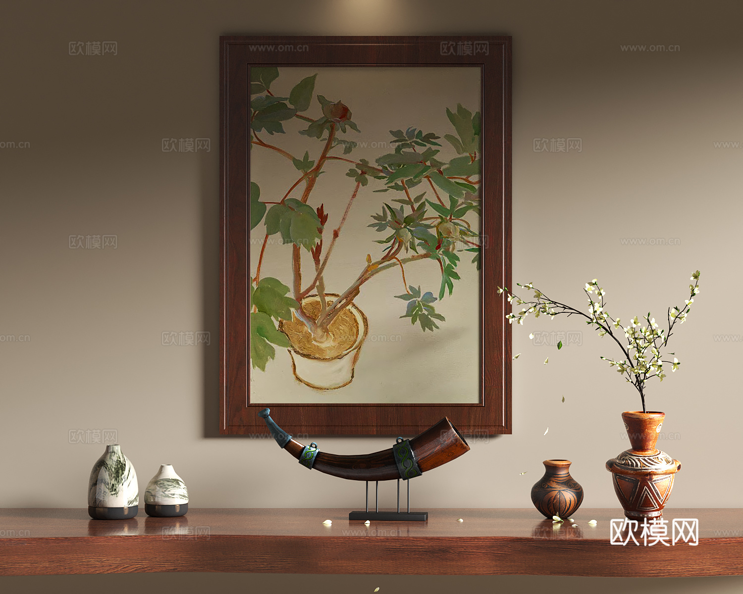 法式复古装饰挂画 法式中古装饰挂画 复古花瓶花艺摆件su模型