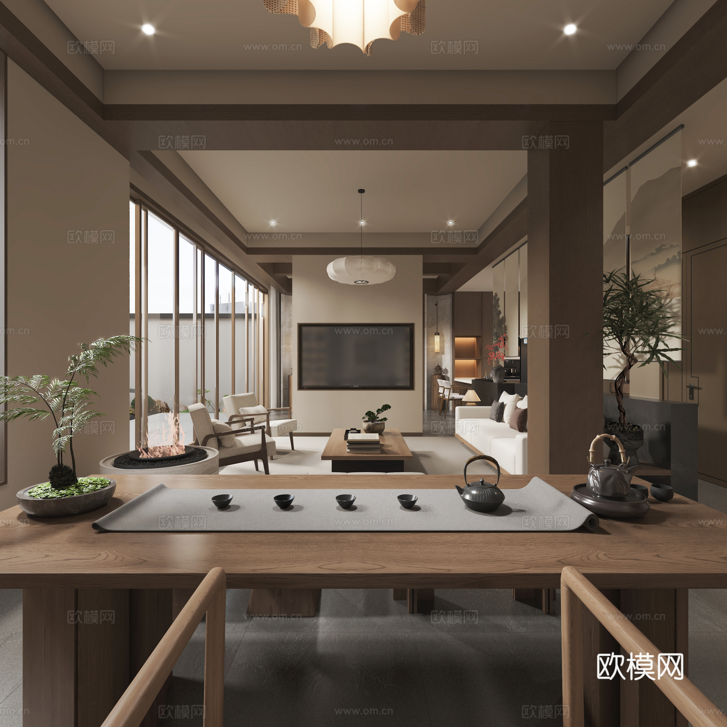 宋式客厅茶室3d模型