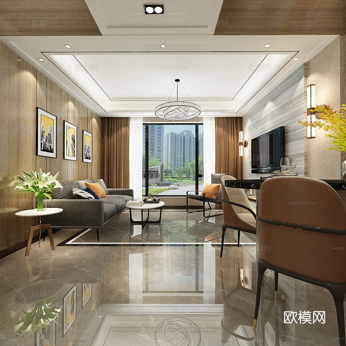 现代客厅 沙发茶几3d模型