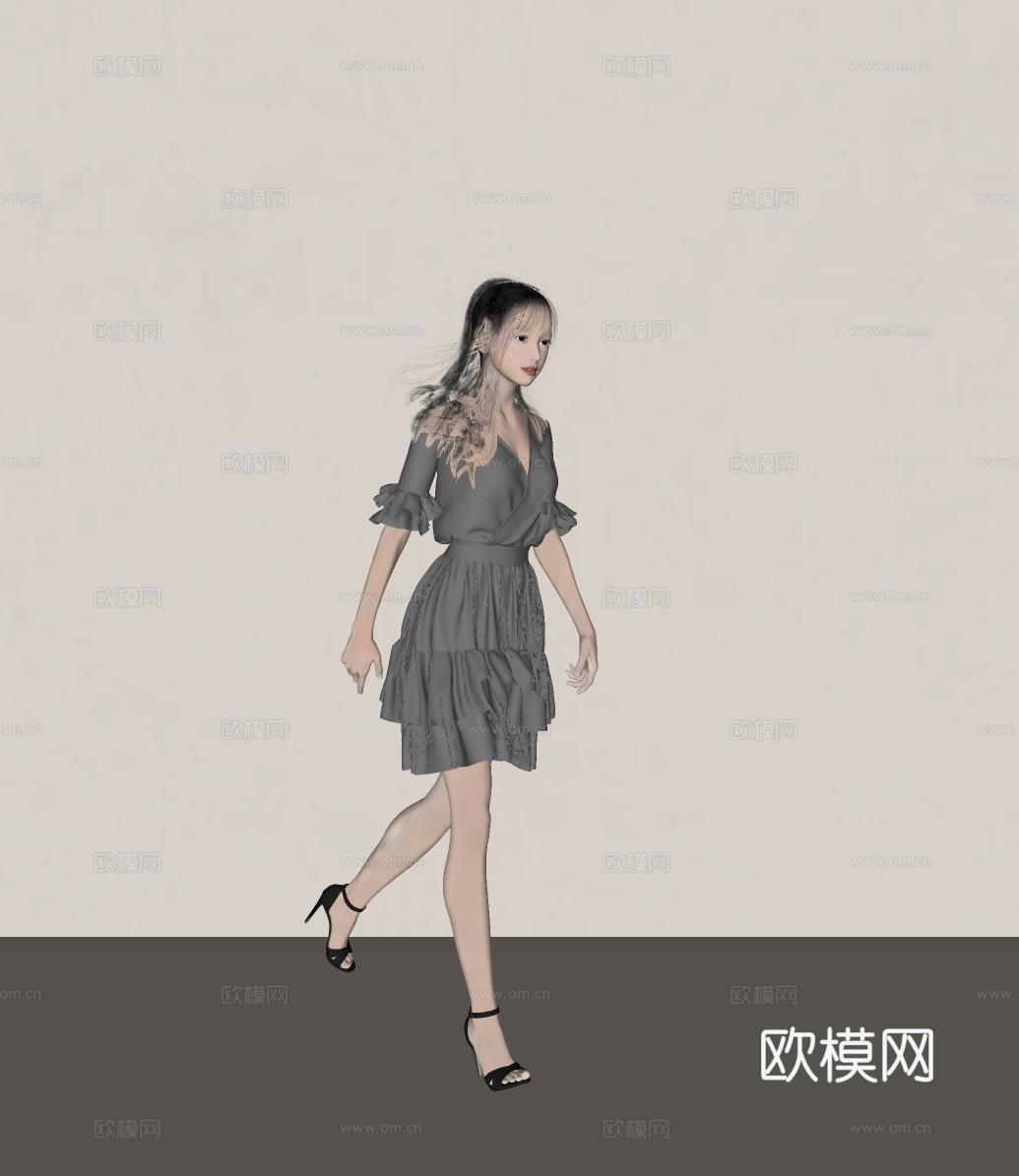 现代休闲人物 虚拟人物 女人 现代休闲美女su模型