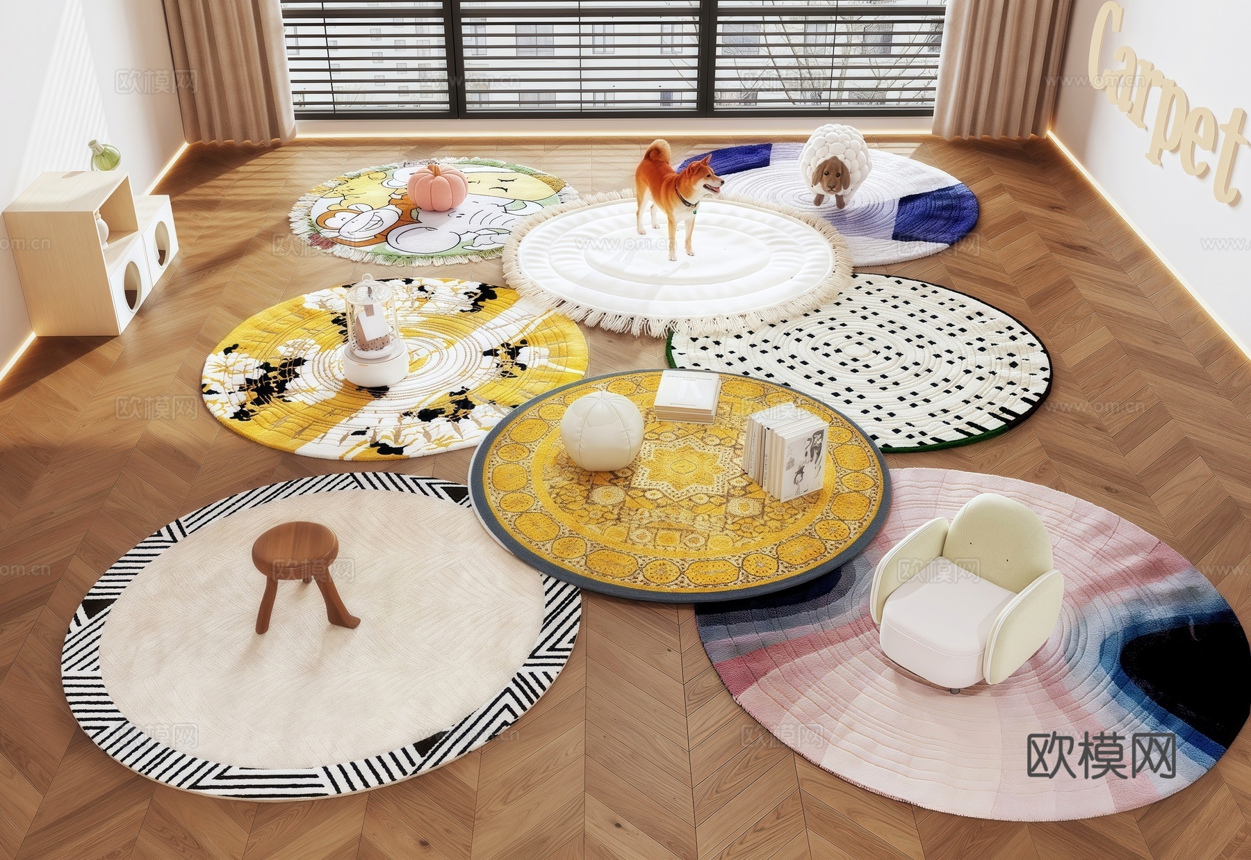 现代侘寂圆形地毯3d模型
