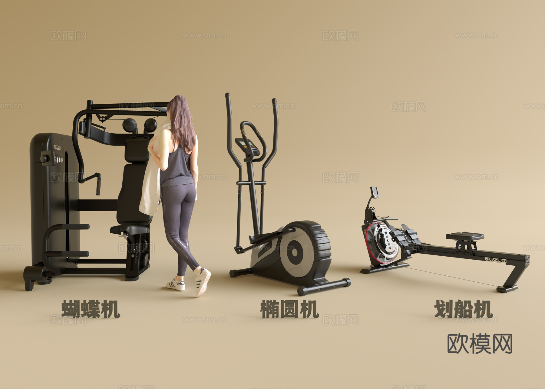 健身房运动器材 家用运动器材 椭圆机 蝴蝶机 划船机3d模型
