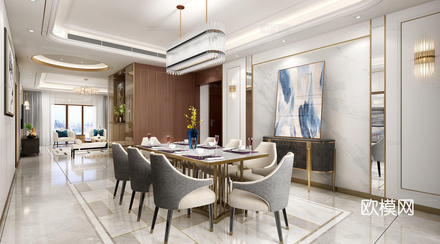 后现代 客厅沙发 餐桌3d模型