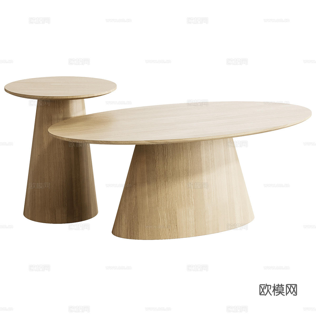 新中式原木椭圆茶几3d模型
