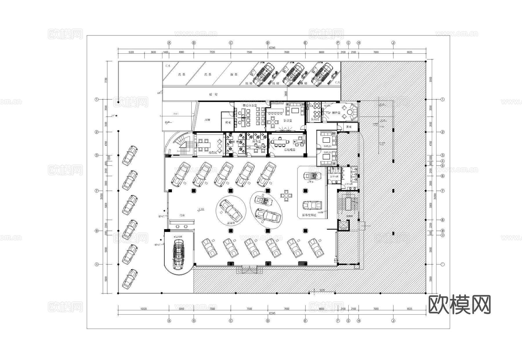 4s店 汽车展厅 汽车服务中心 汽车店cad施工图