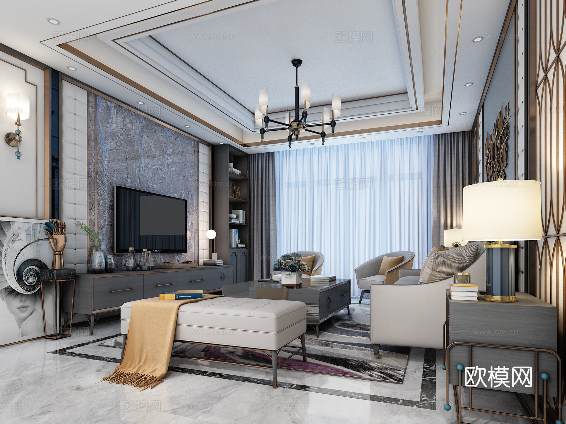 后现代轻奢客厅3d模型