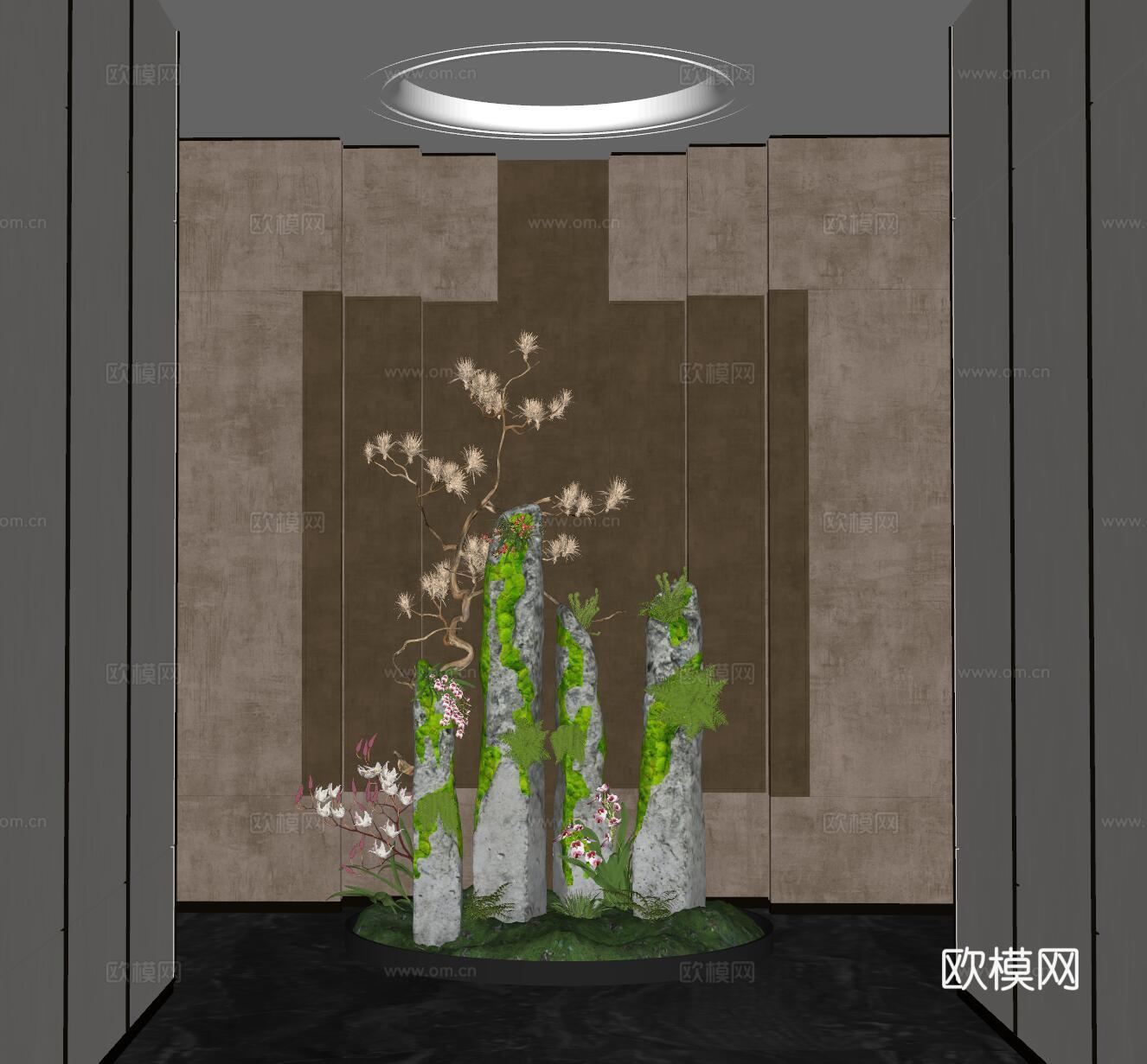 现代室内景观 景观小品 植物造景 植物堆 景观植物su模型