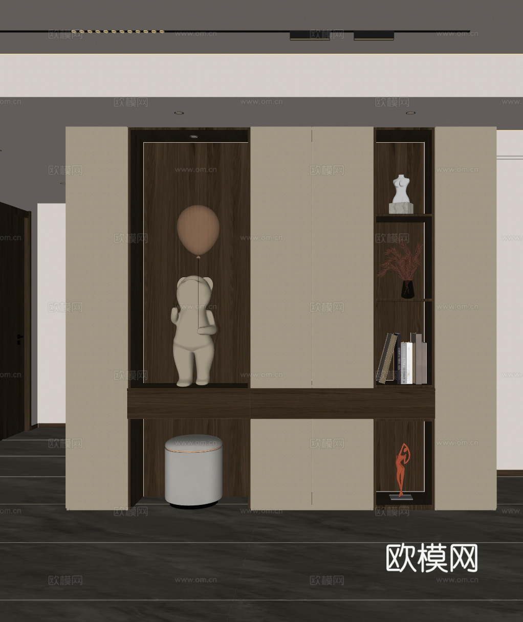意式 轻奢风 悬浮顶 磁吸灯 端景柜 开放格 玄关su模型