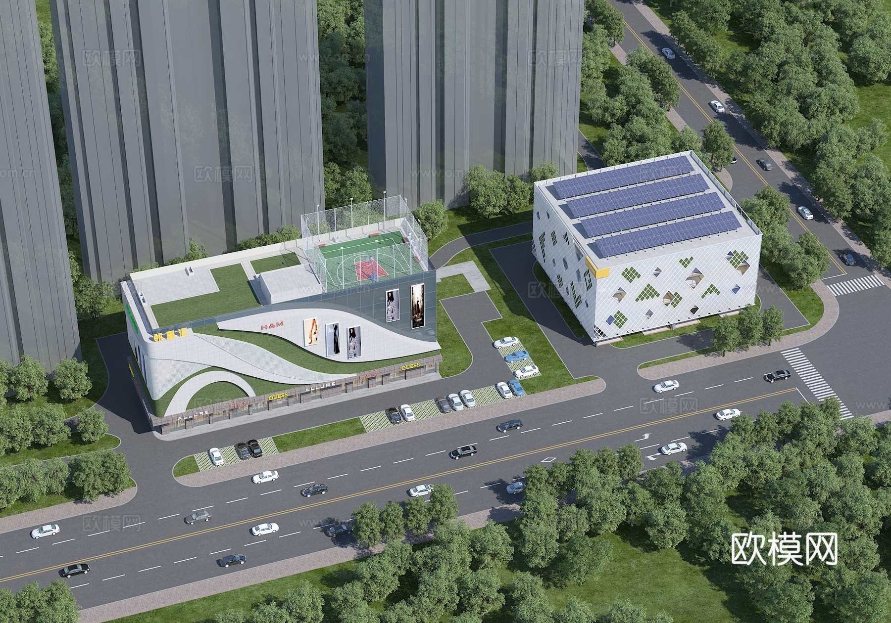 现代 商业综合体 立体车库 屋顶球场3d模型