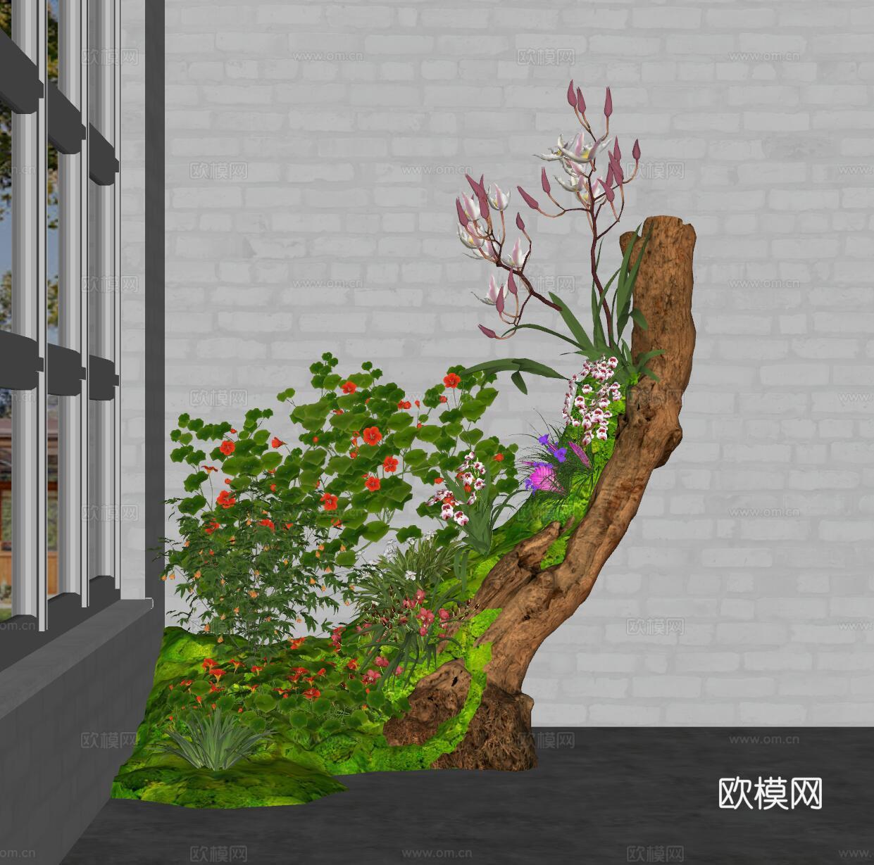 现代室内景观，景观小品，植物造景，植物堆，景观植物su模型