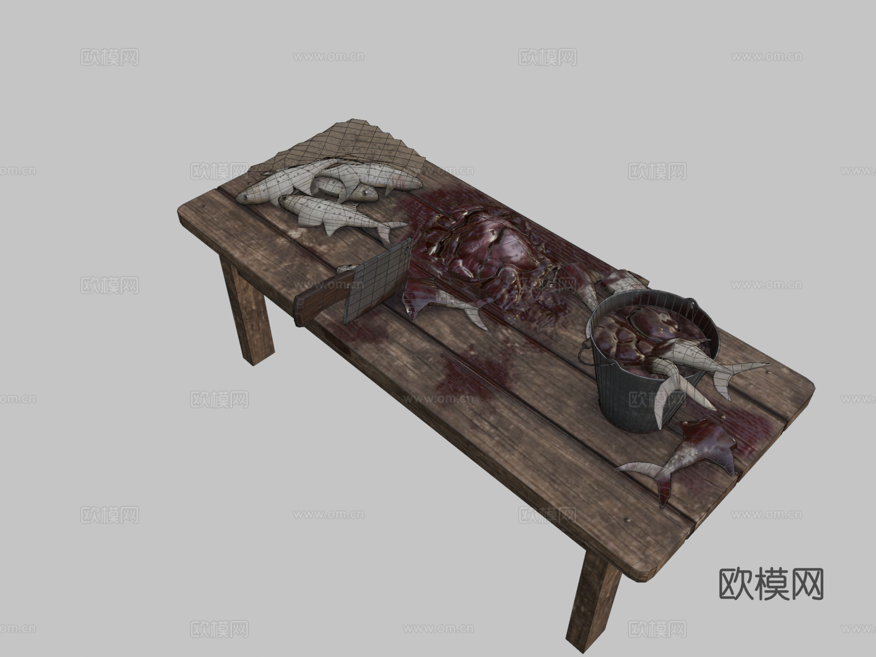 鱼贩桌3d模型下载（渲染图2）
