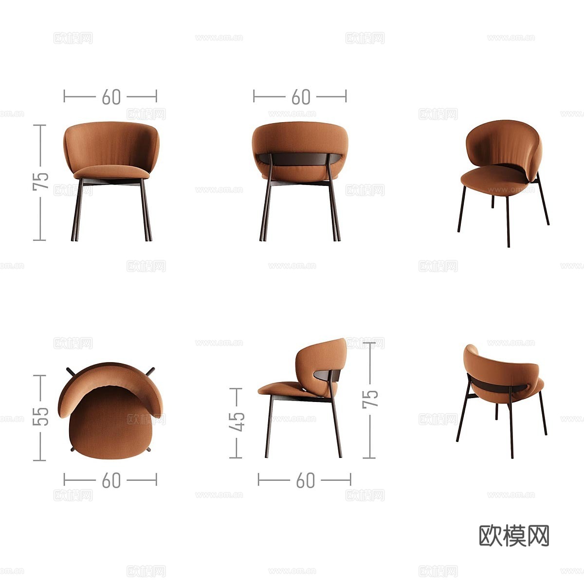 现代意式极简布艺单椅3d模型