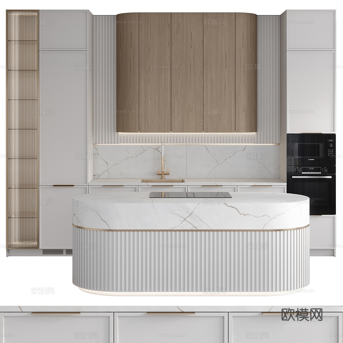 现代意式奶油风橱柜3d模型