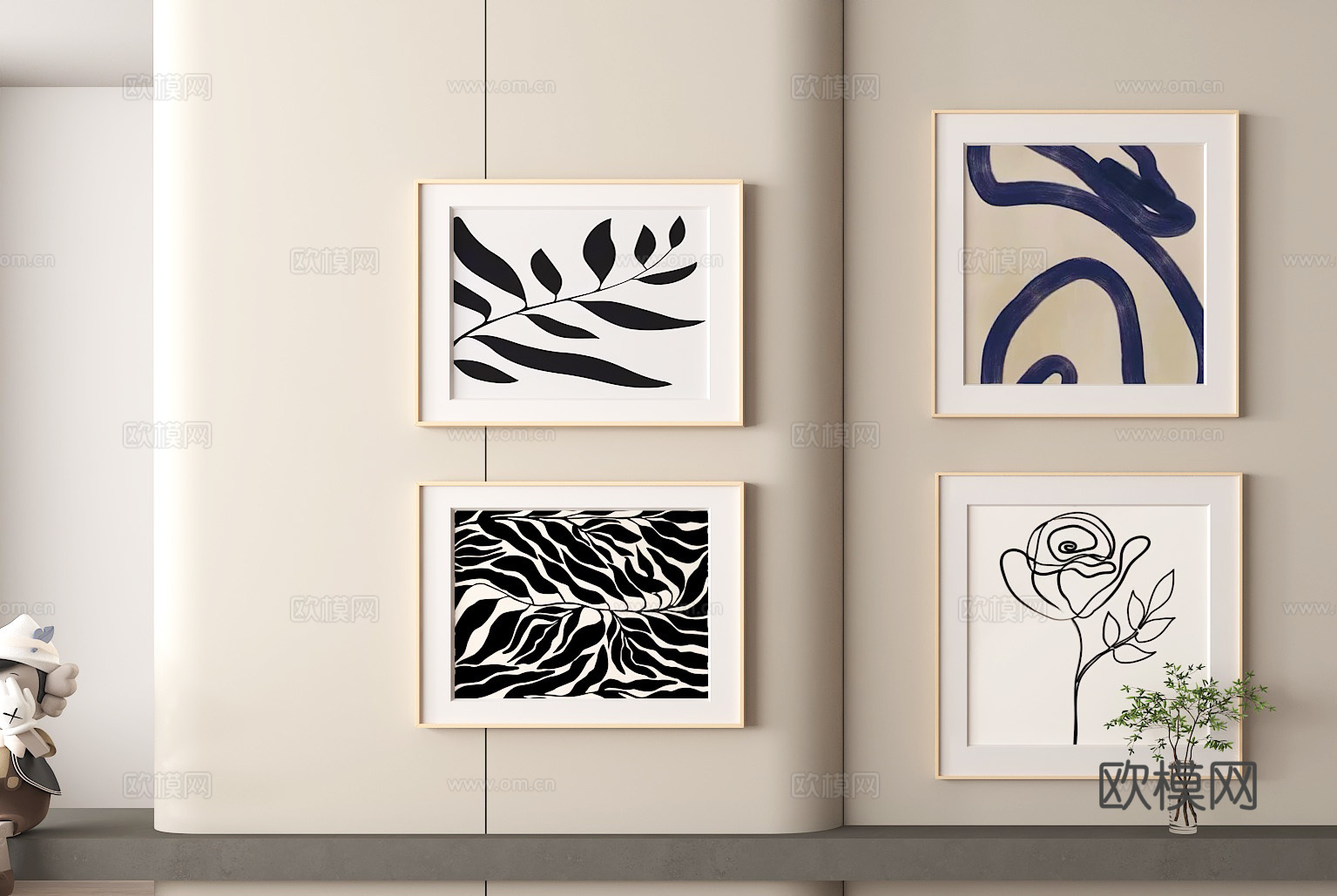 简约艺术画 黑白装饰画 装饰画 室内装饰 挂画 艺术美学线条su模型