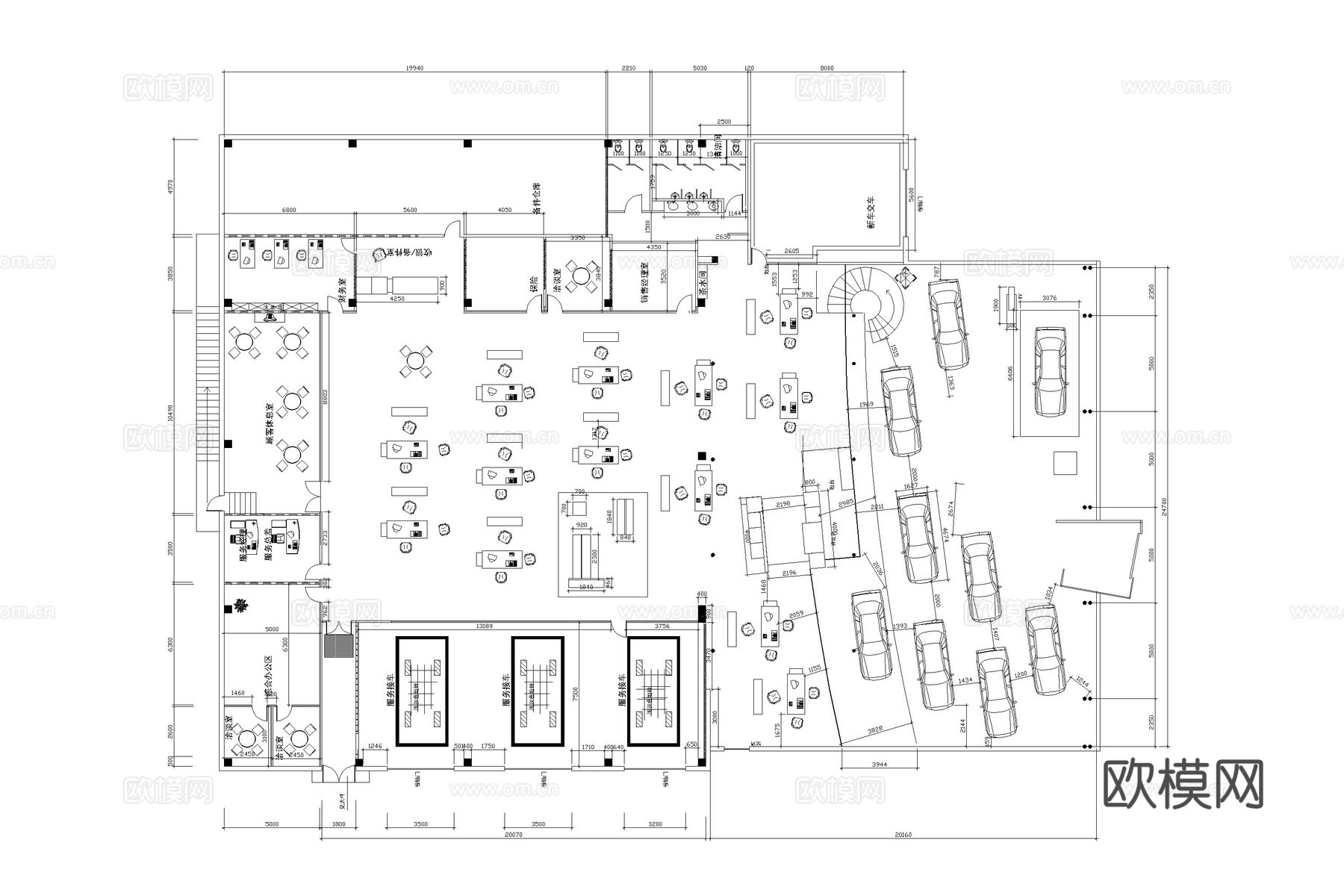 4s店 汽车展厅 汽车服务中心 汽车店cad施工图