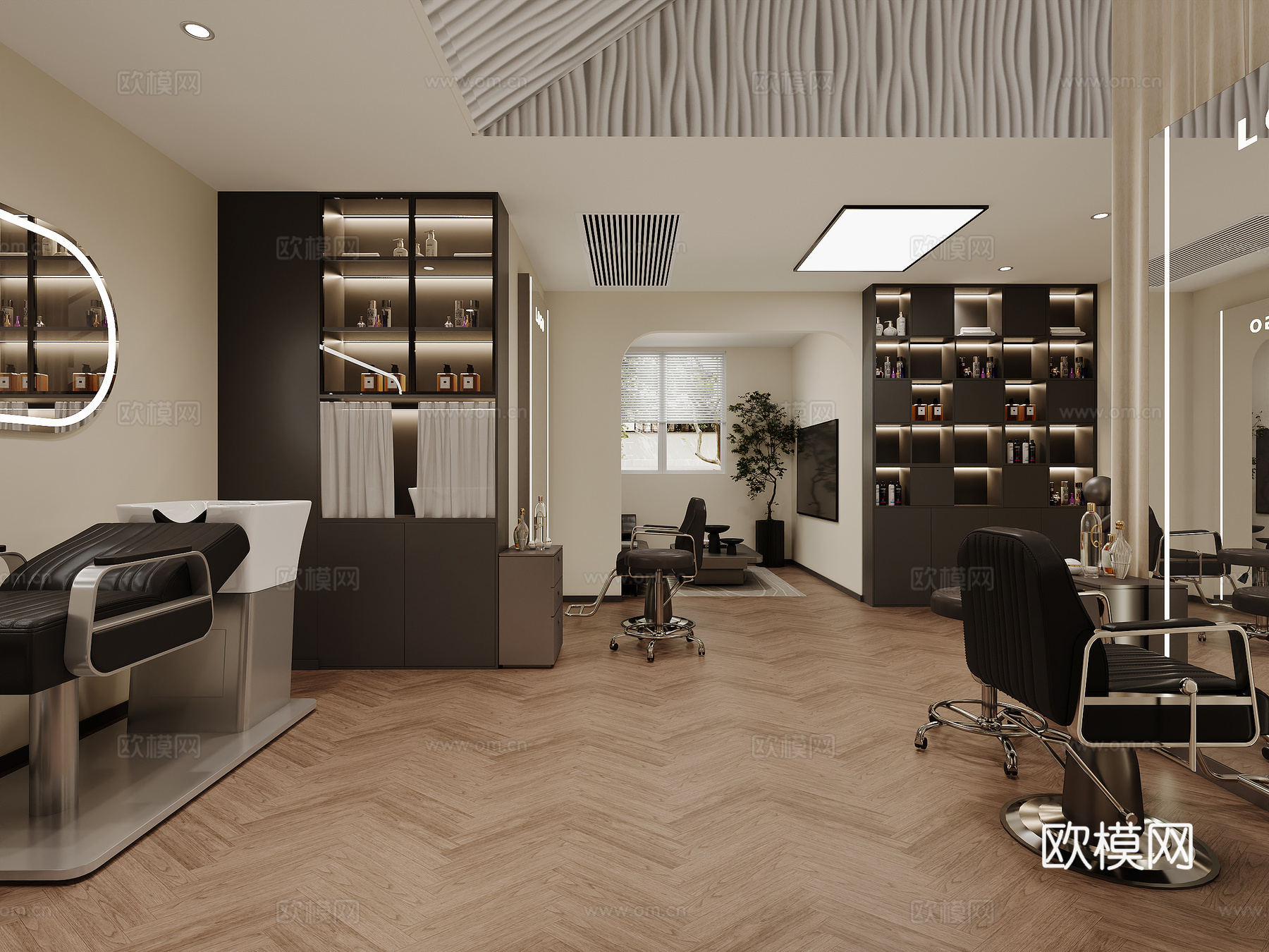 现代理发店  理发桌椅 洗头椅3d模型