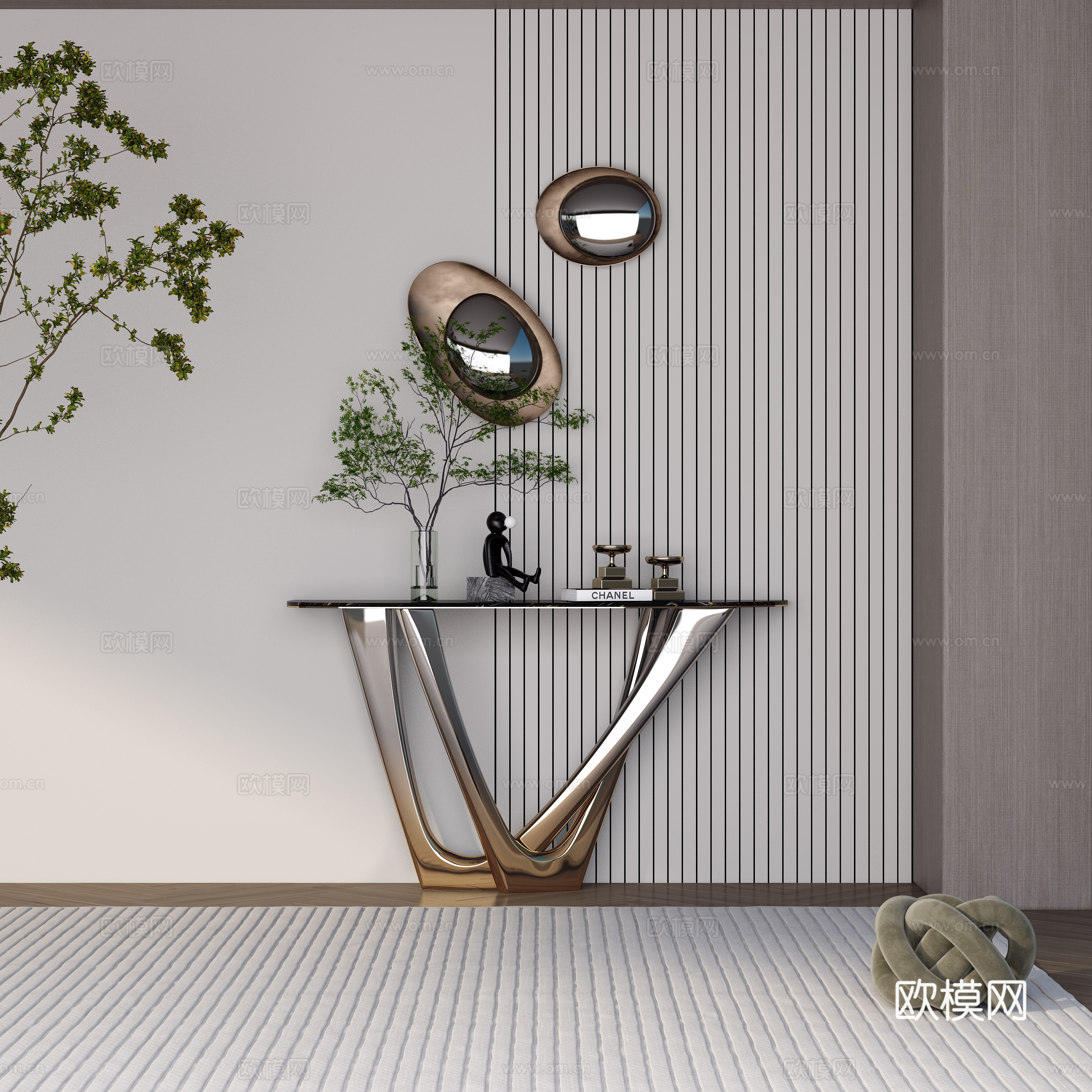 现代轻奢端景条案玄关3d模型