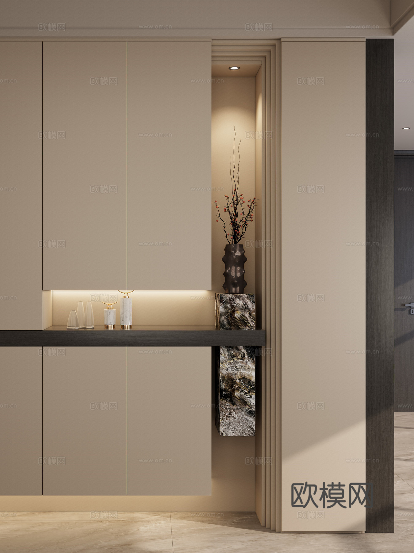 意式 中古风 端景 开放格 小洞天顶 隔断 玄关3d模型