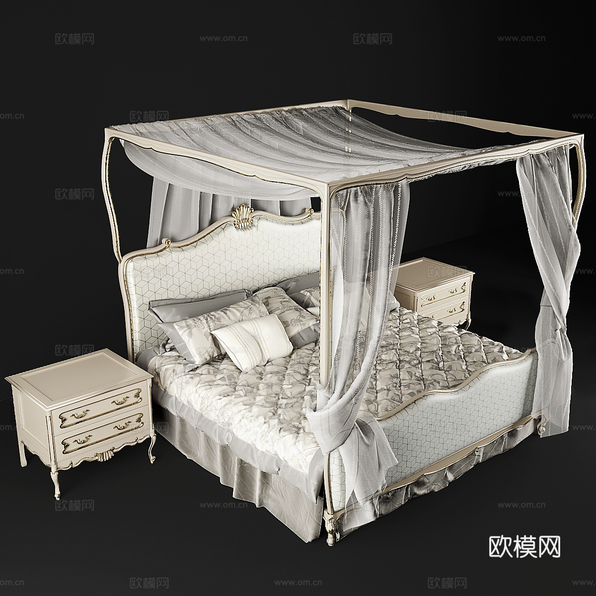 欧式法式架子床 带柱床3d模型