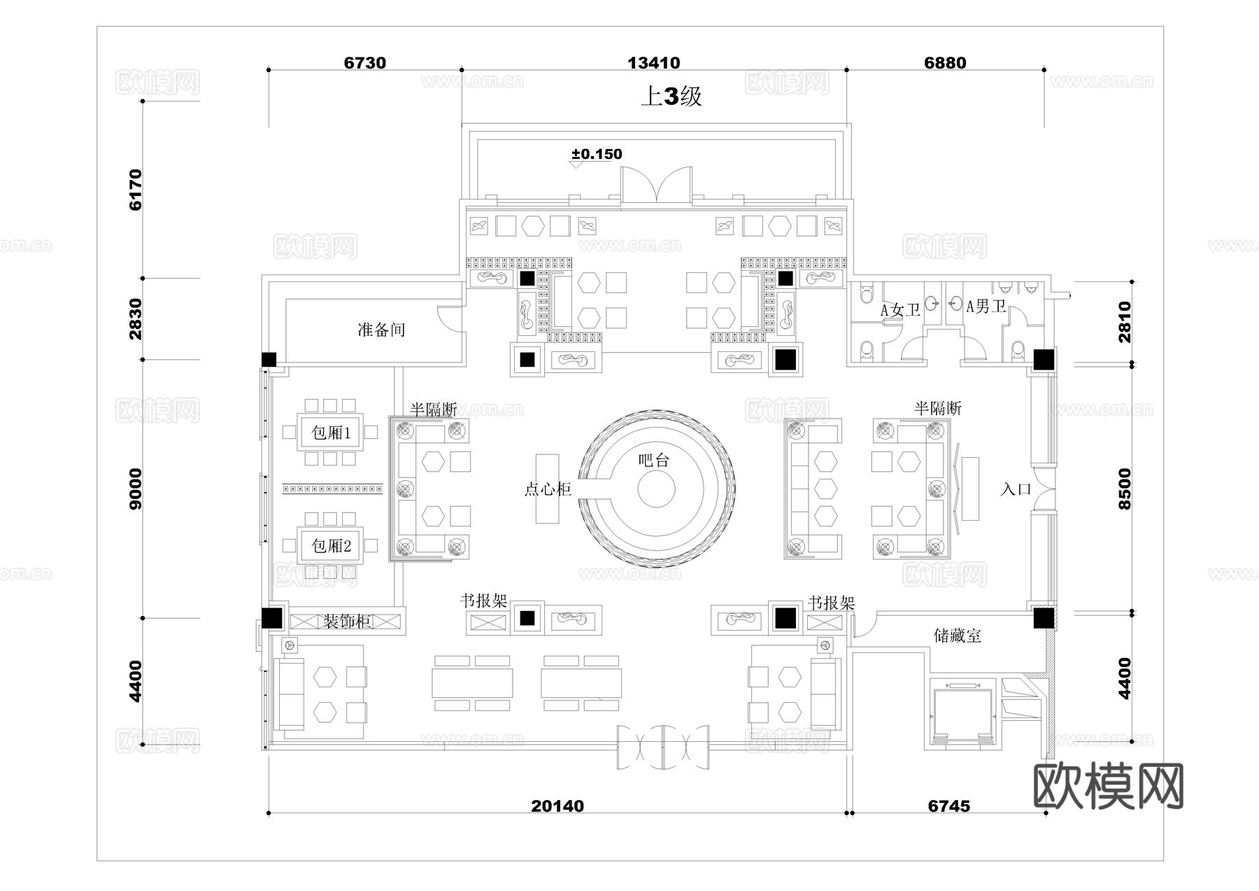 咖啡厅布局CADcad施工图