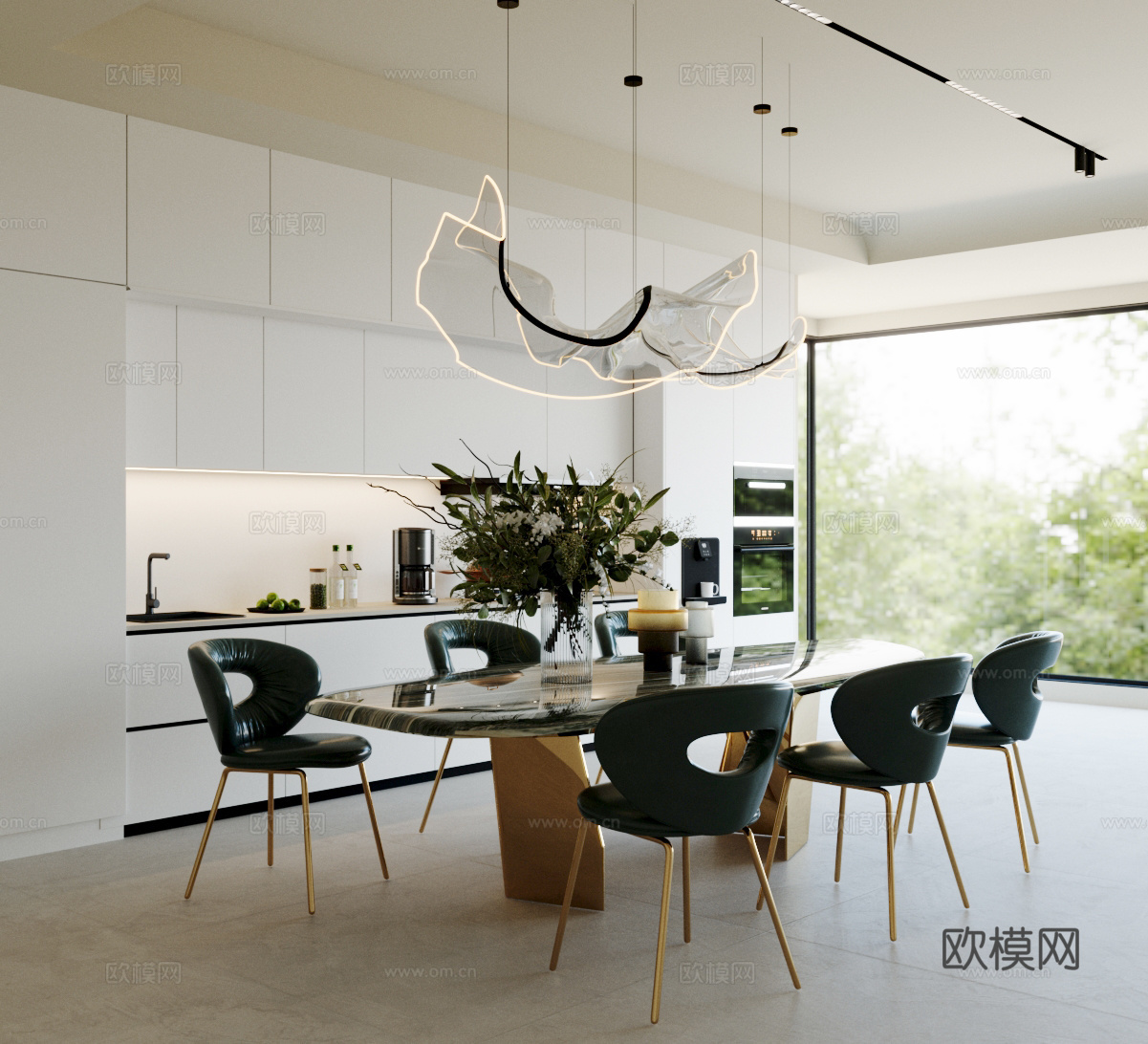 现代家居餐厅 开放式餐厅 餐桌椅组合3d模型
