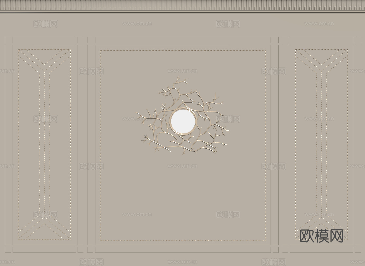 法式背景墙 床头背景墙 雕花线条su模型下载（渲染图2）