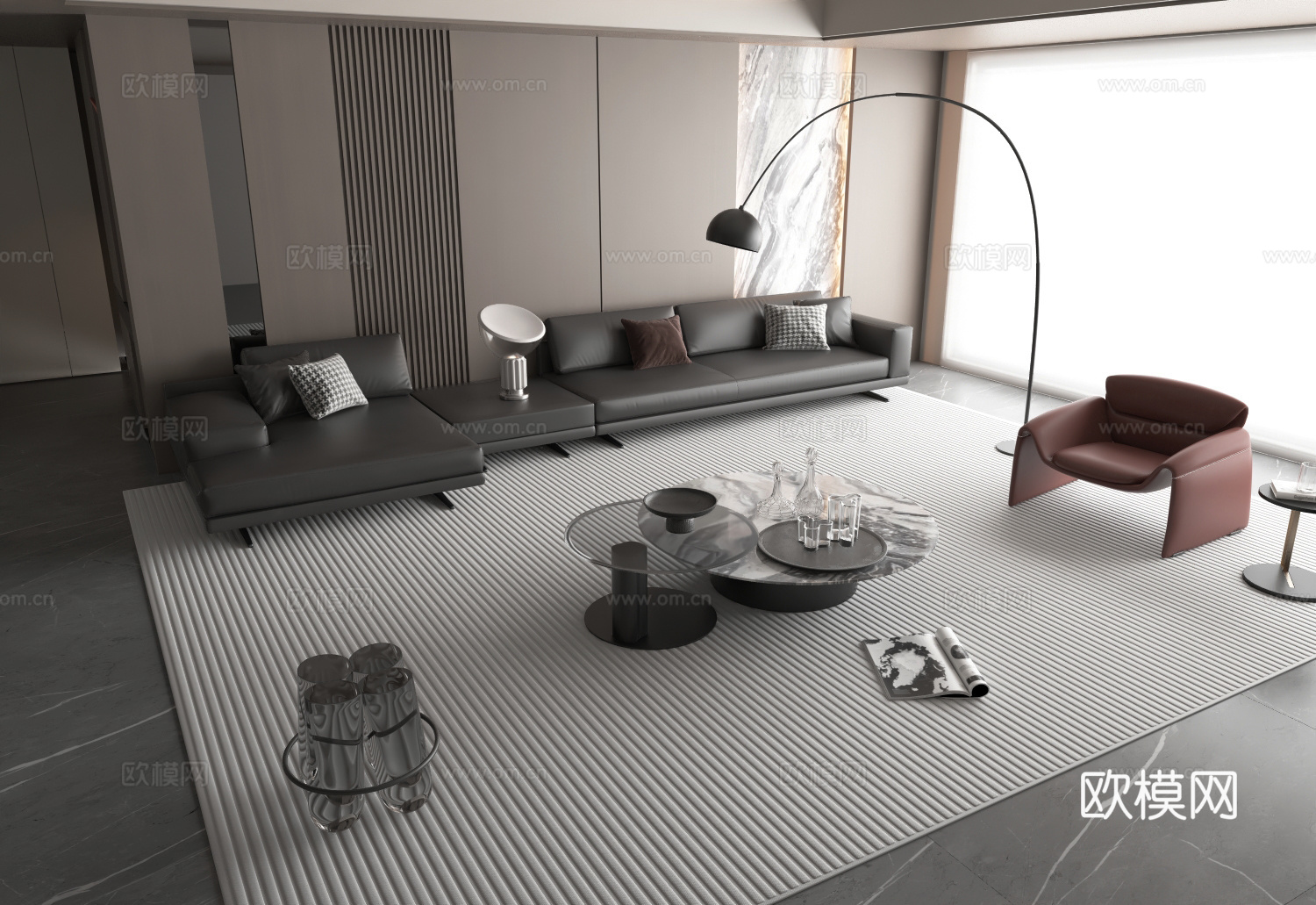 意式风格沙发茶几组合3d模型