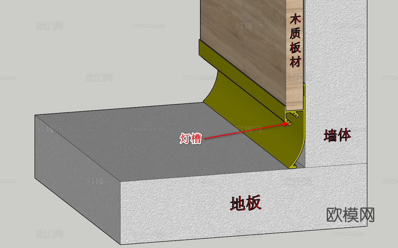 圆弧灯槽踢脚--现代su模型