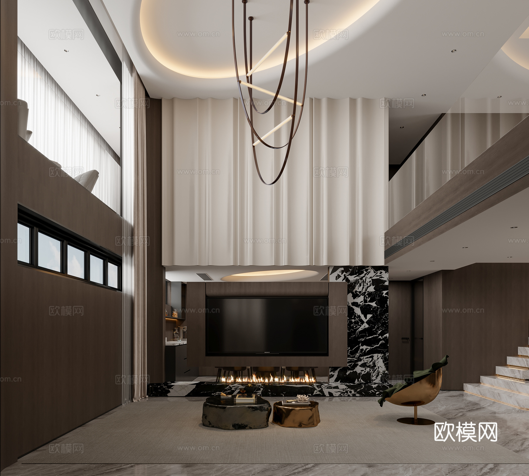 意式挑空别墅3d模型