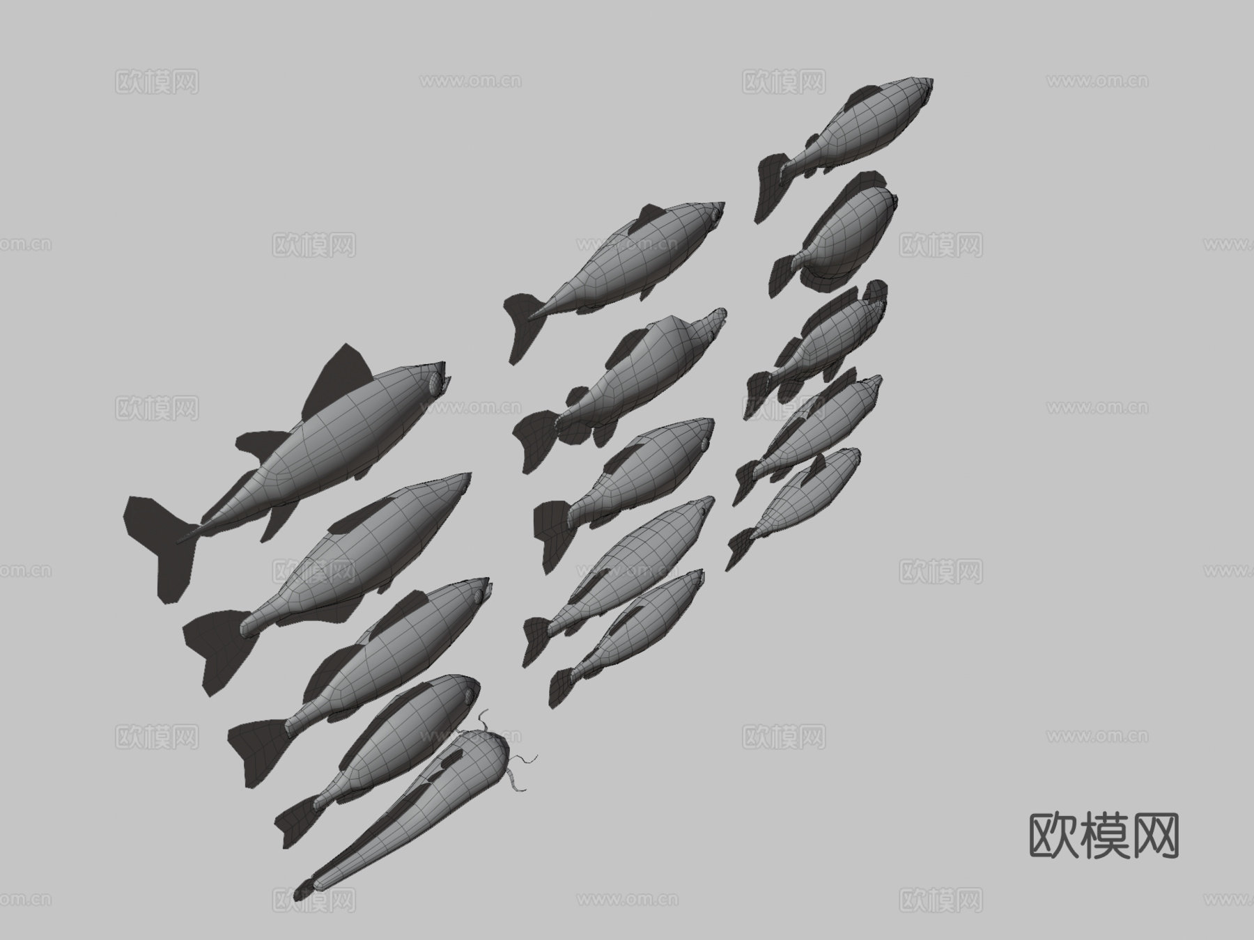 风格化鱼类套装3d模型