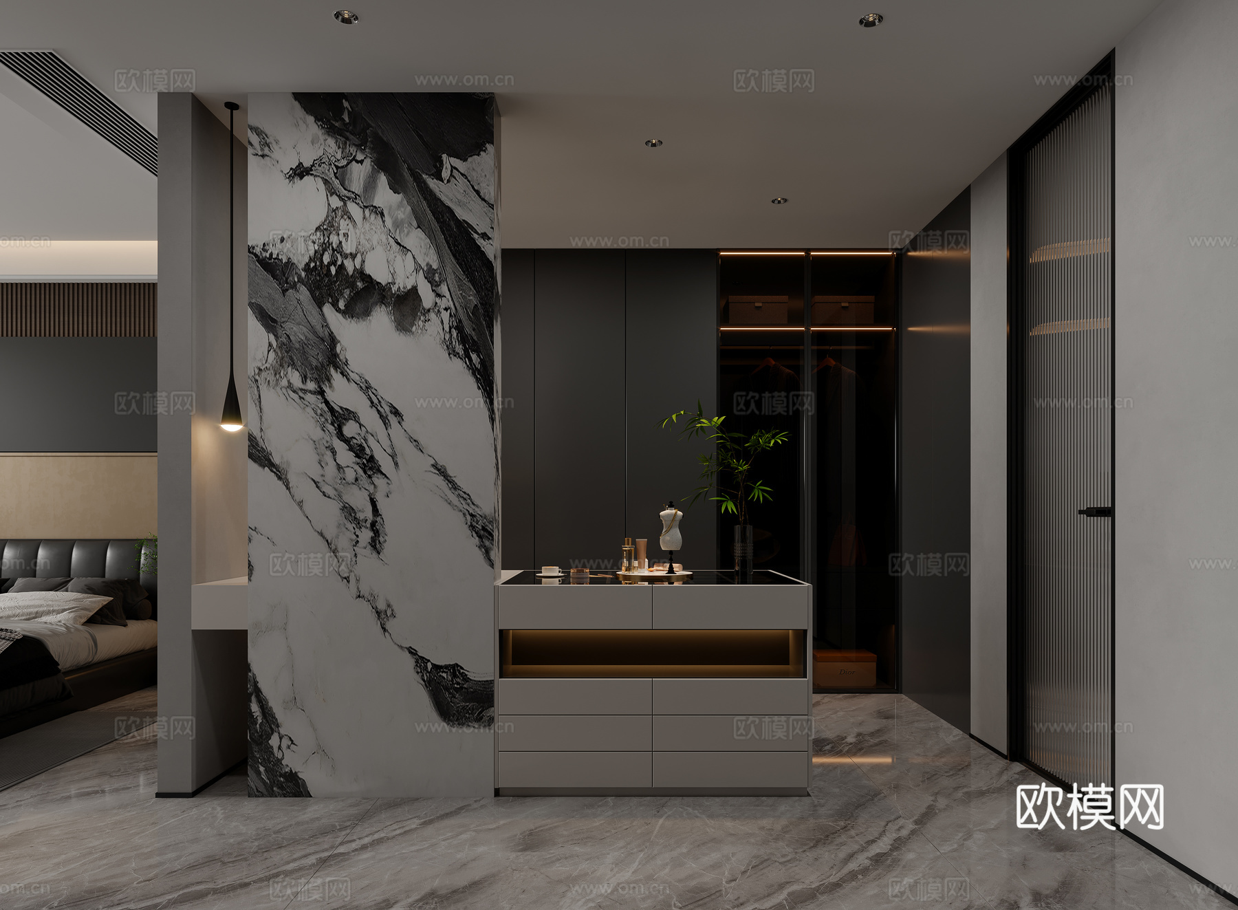 现代轻奢卧室衣帽间3d模型