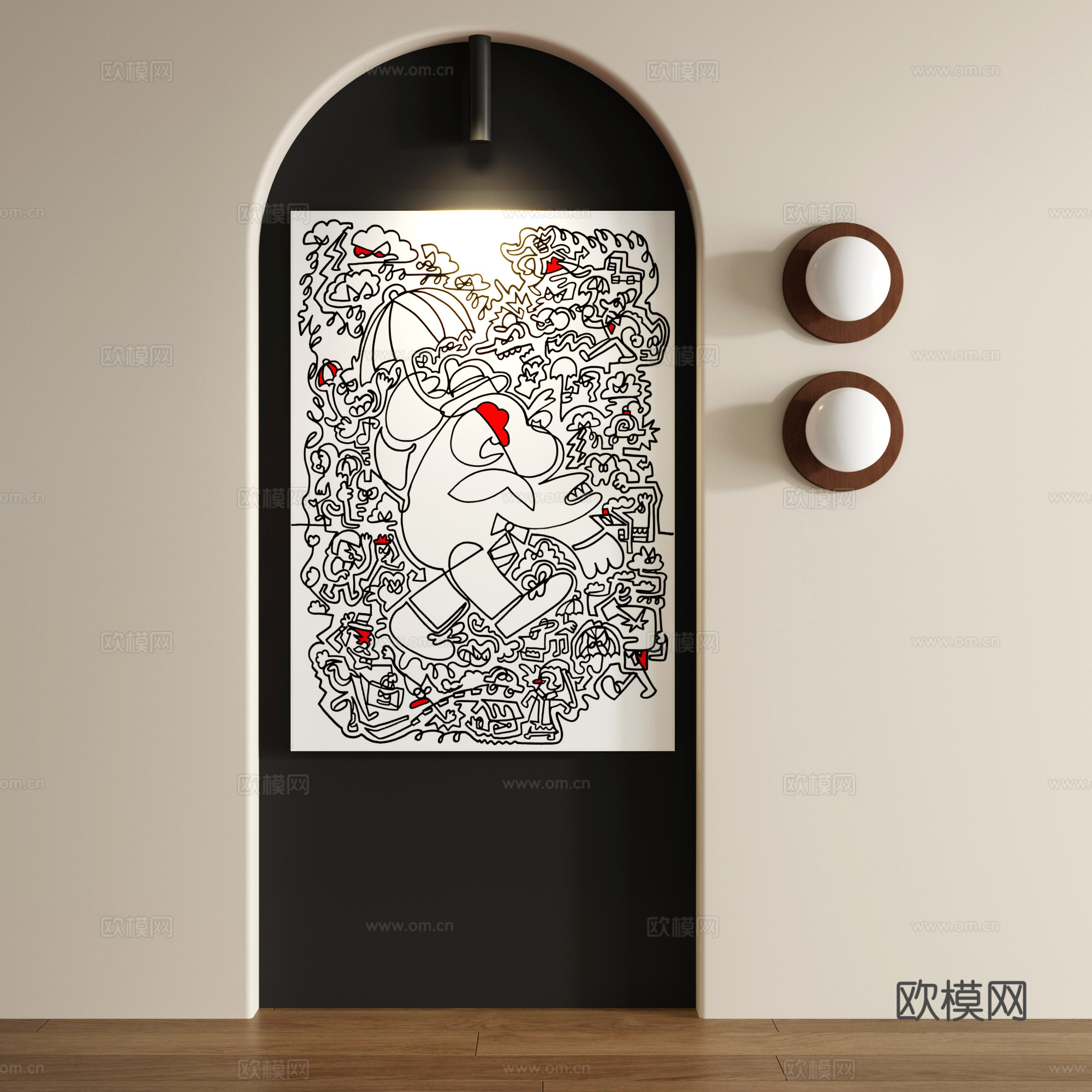 复古抽象无框画3d模型