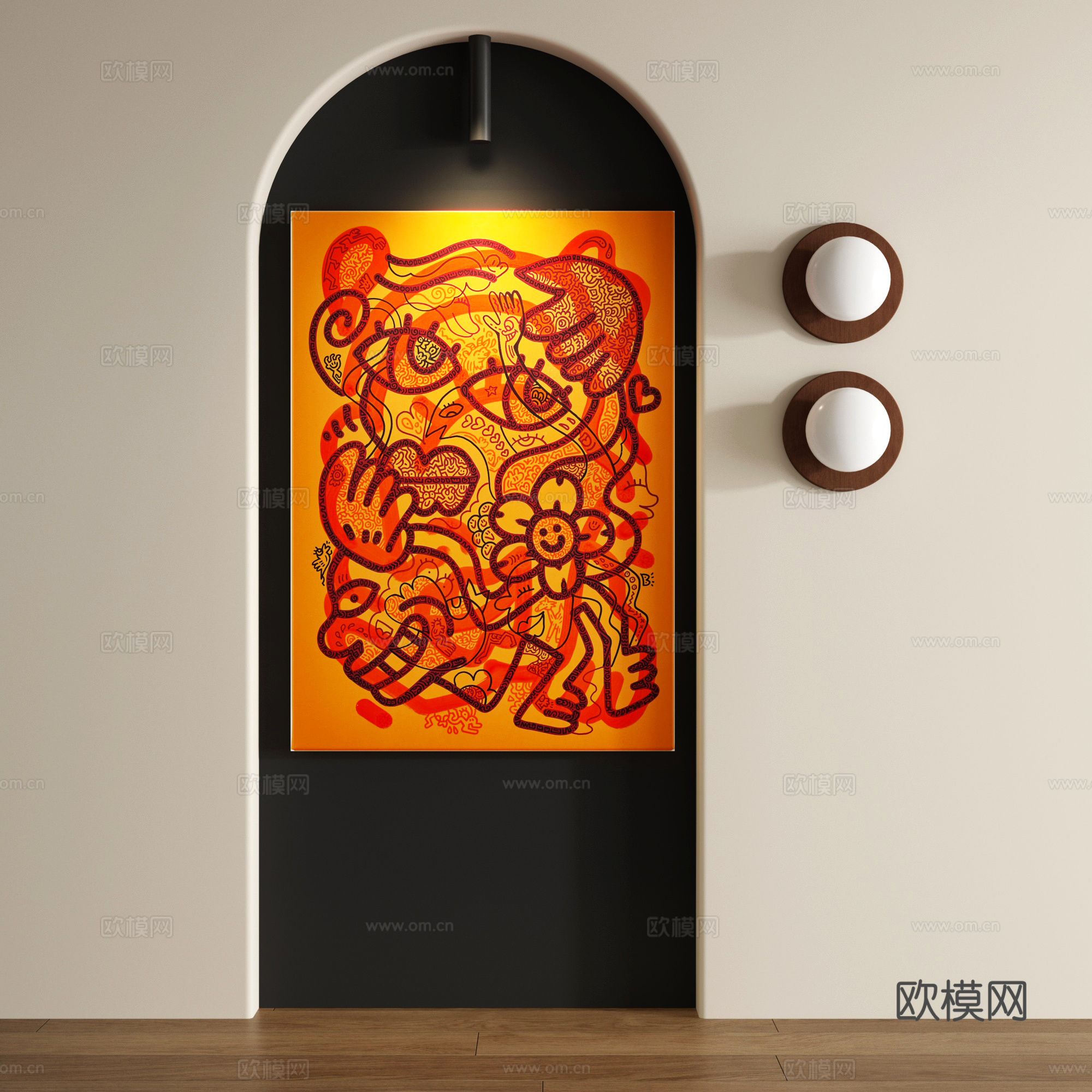 复古抽象无框画3d模型