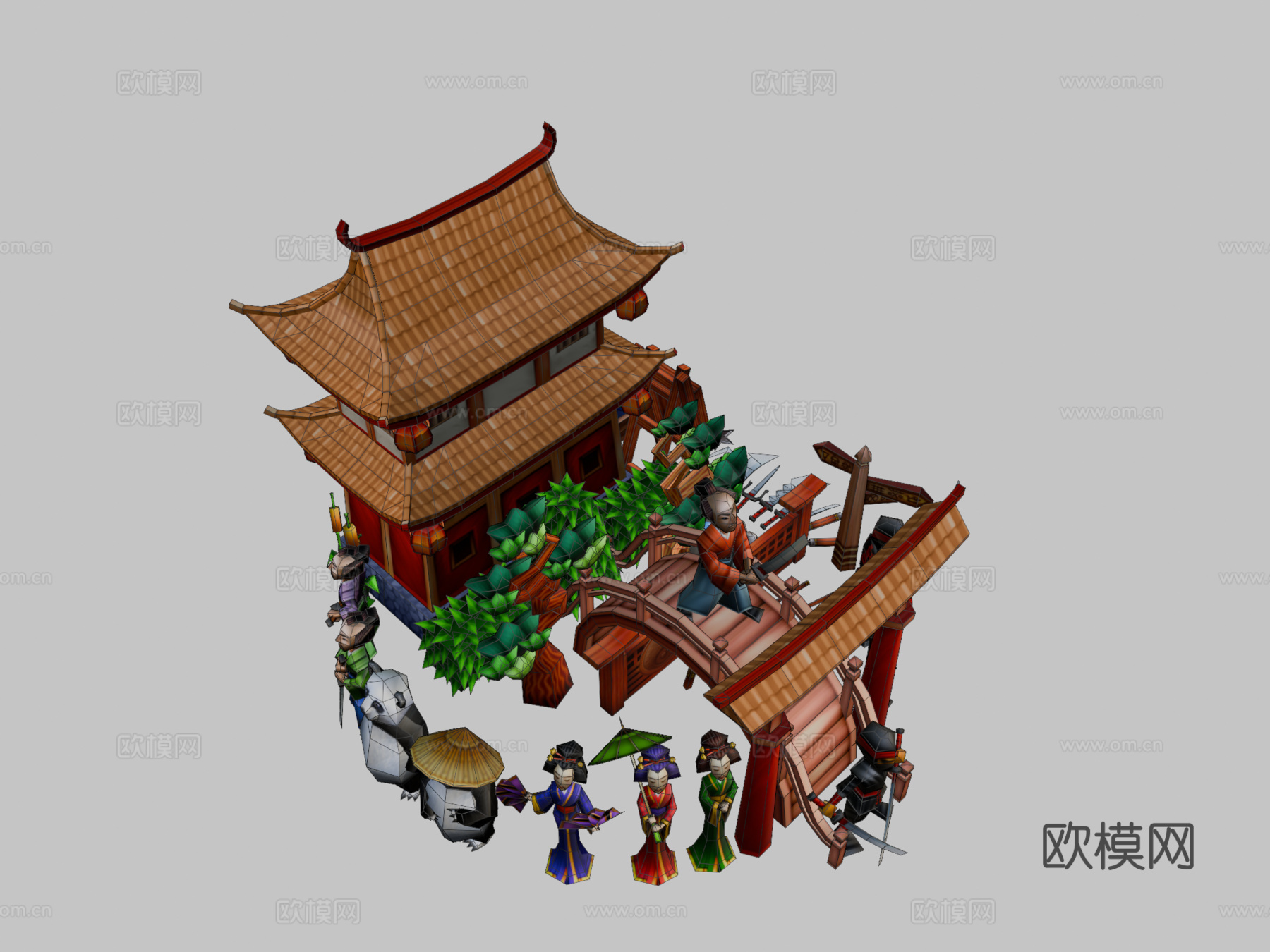 低多边形亚洲包3d模型