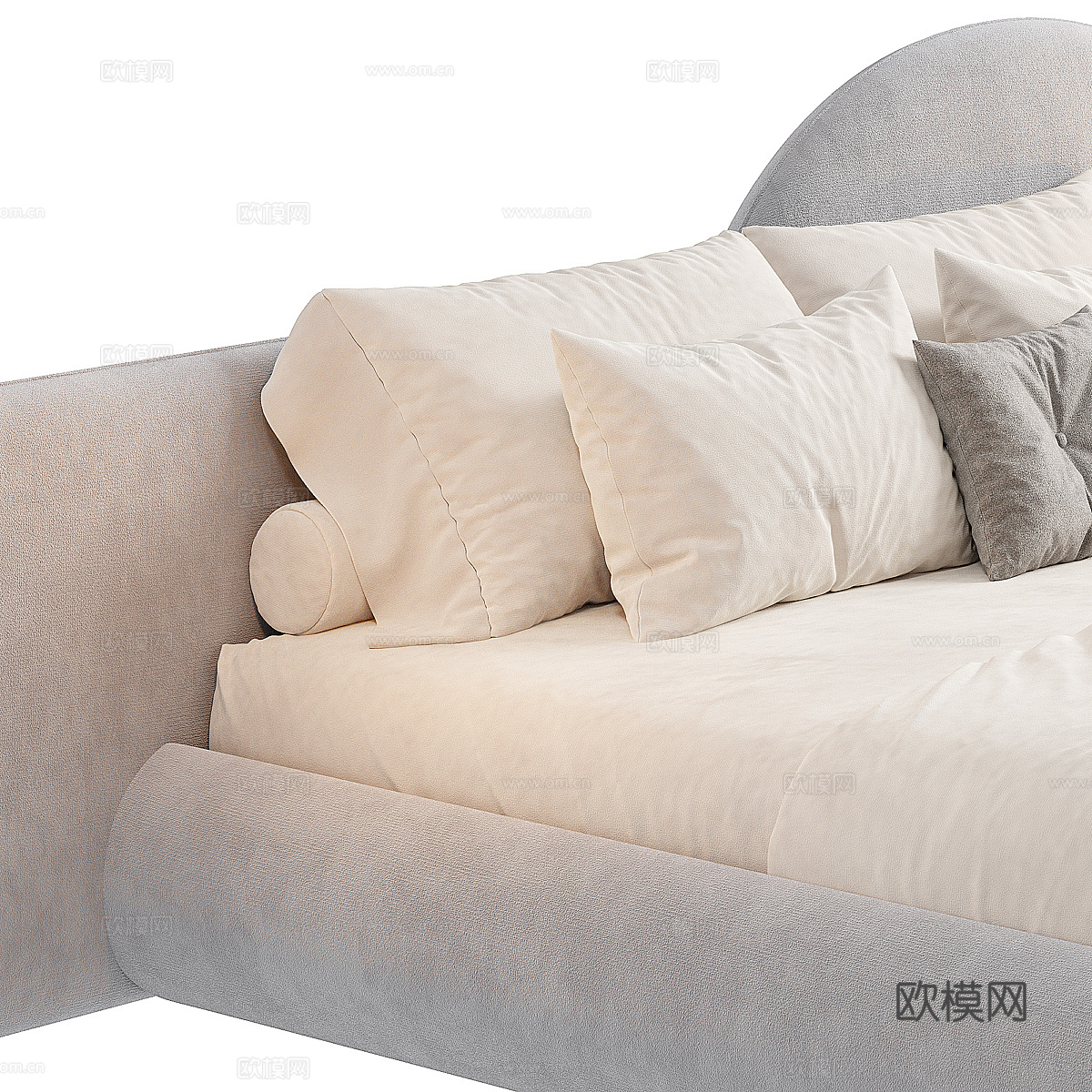 现代奶油风布艺双人床3d模型