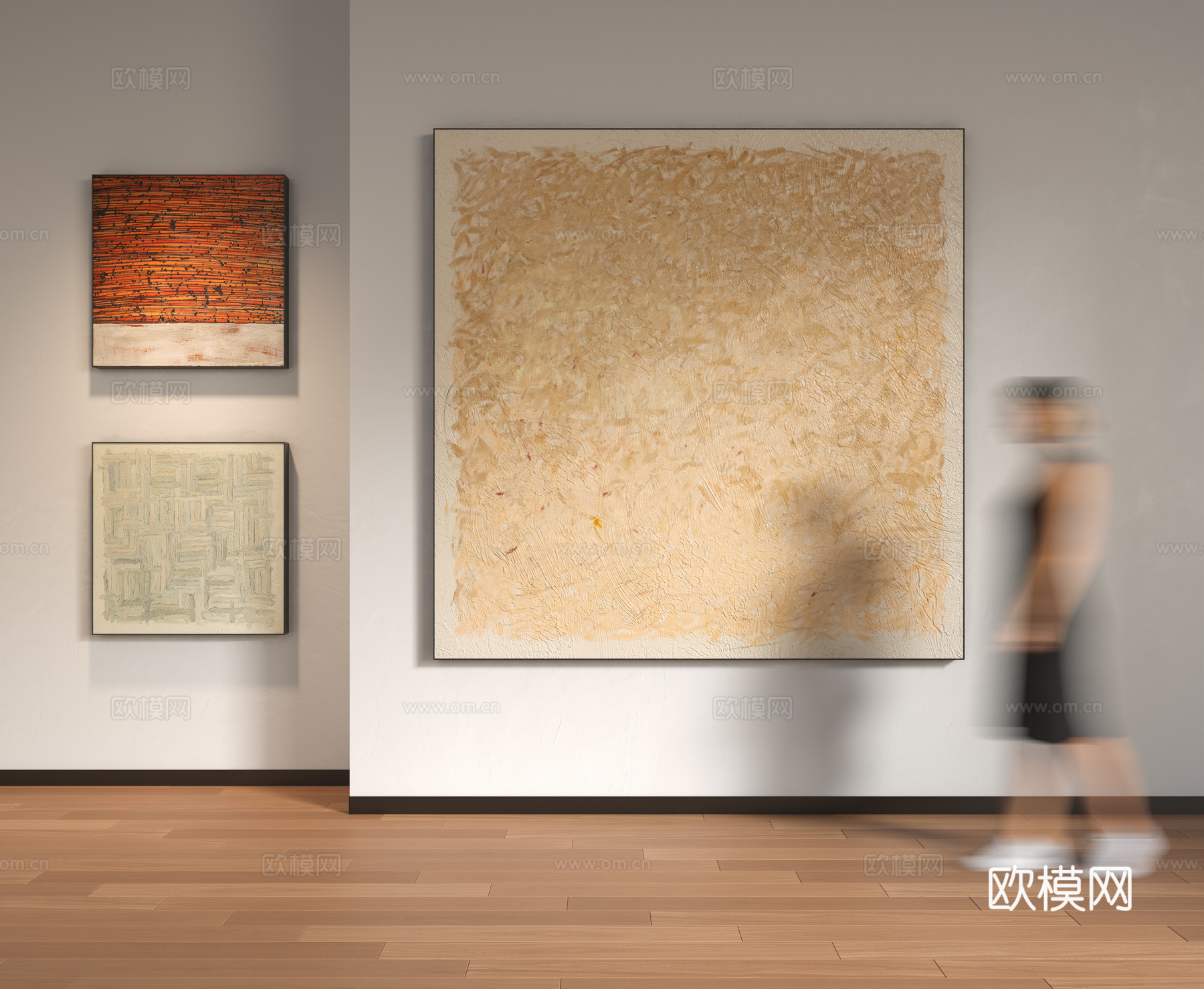 现代极简挂画 侘寂风挂画 意式轻奢挂画 线条肌理感抽象画3d模型