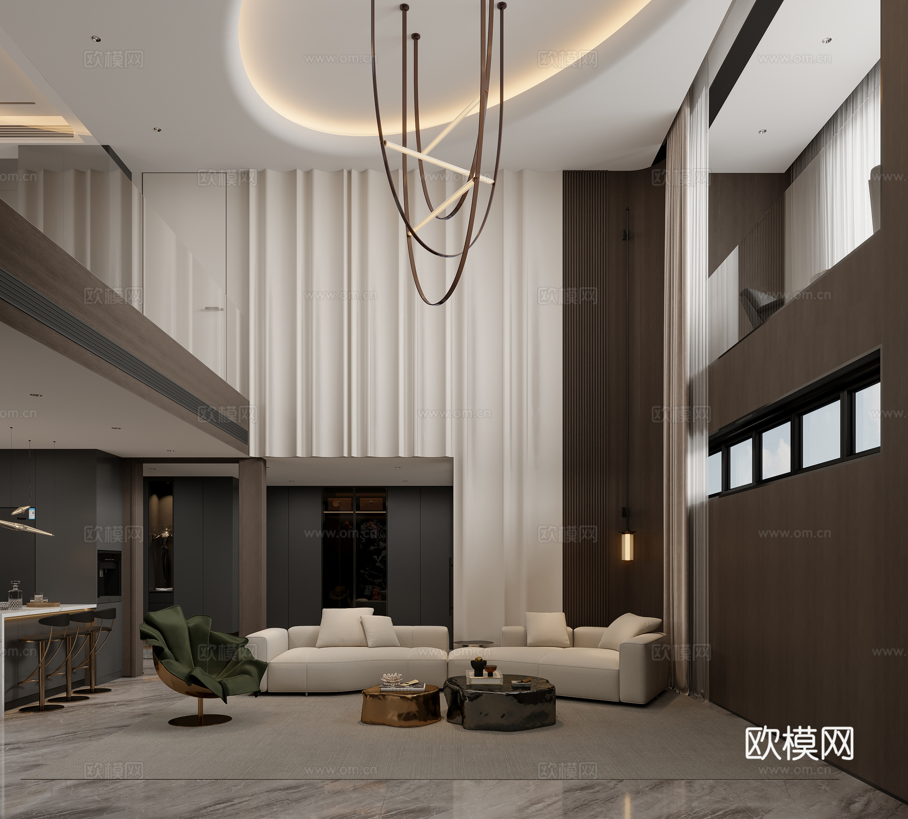 意式挑空别墅3d模型