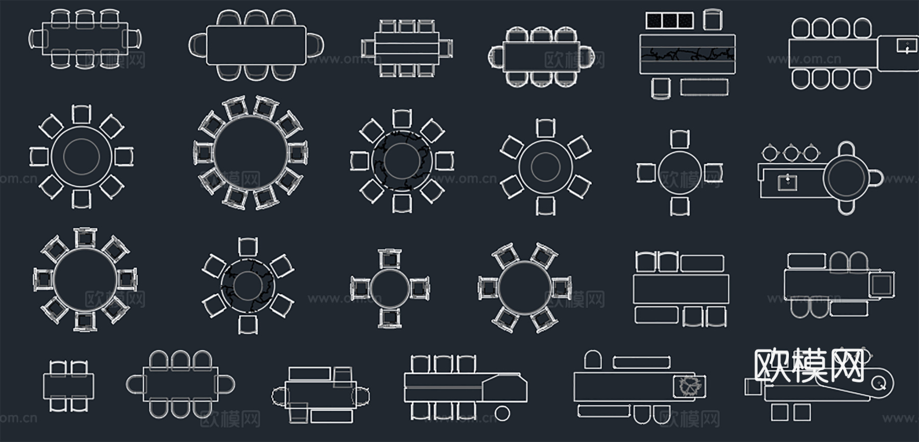 现代餐桌，中式餐桌，组合岛台cad施工图