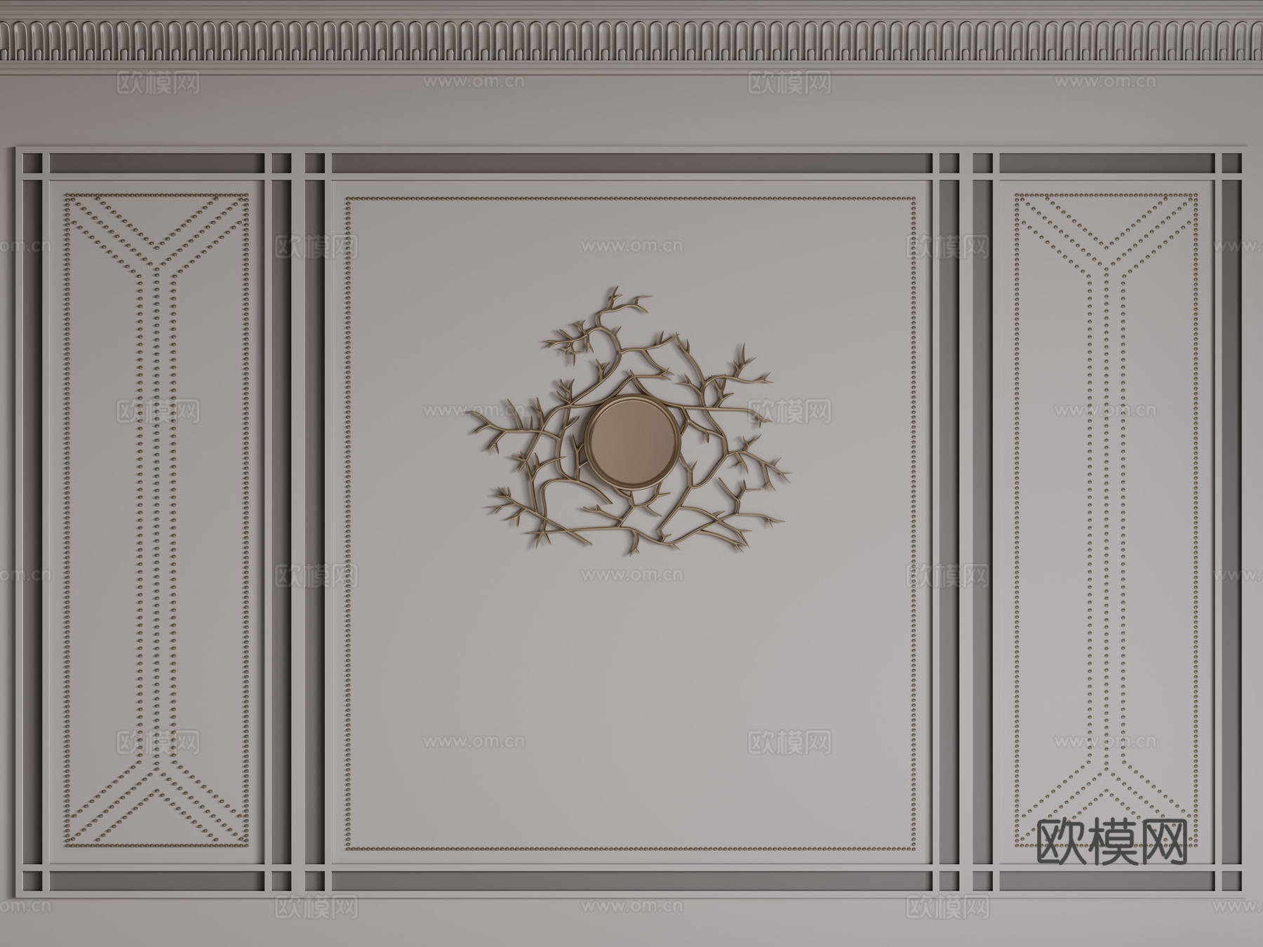 法式背景墙 床头背景墙 雕花线条su模型下载（渲染图1）