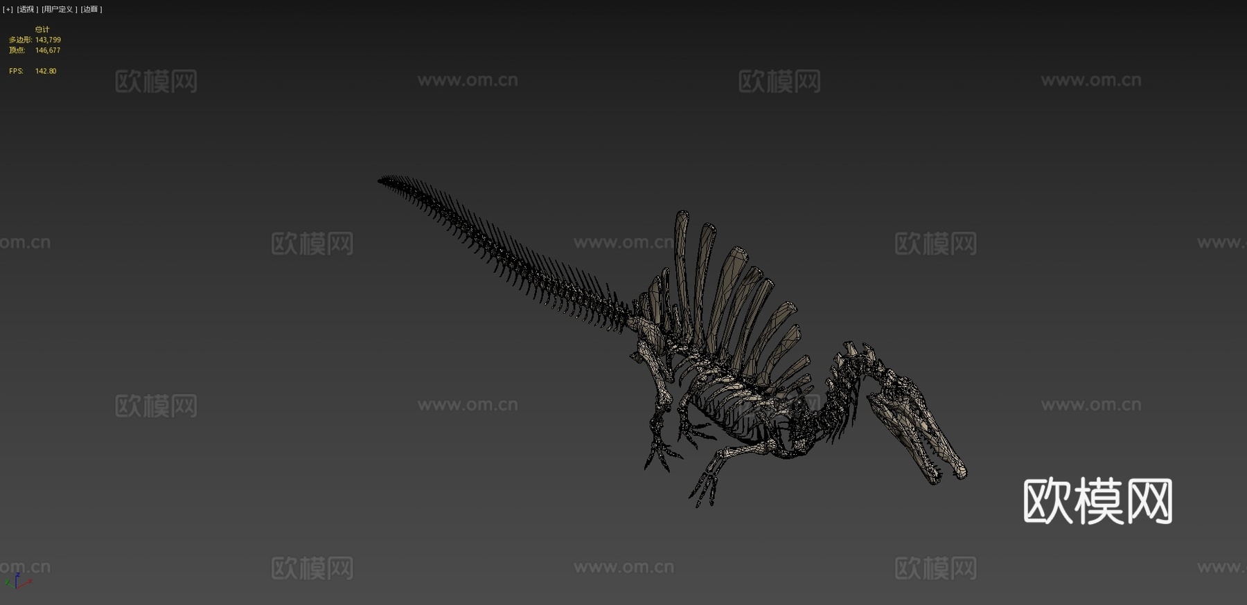 棘龙骨架-绑定版3d模型